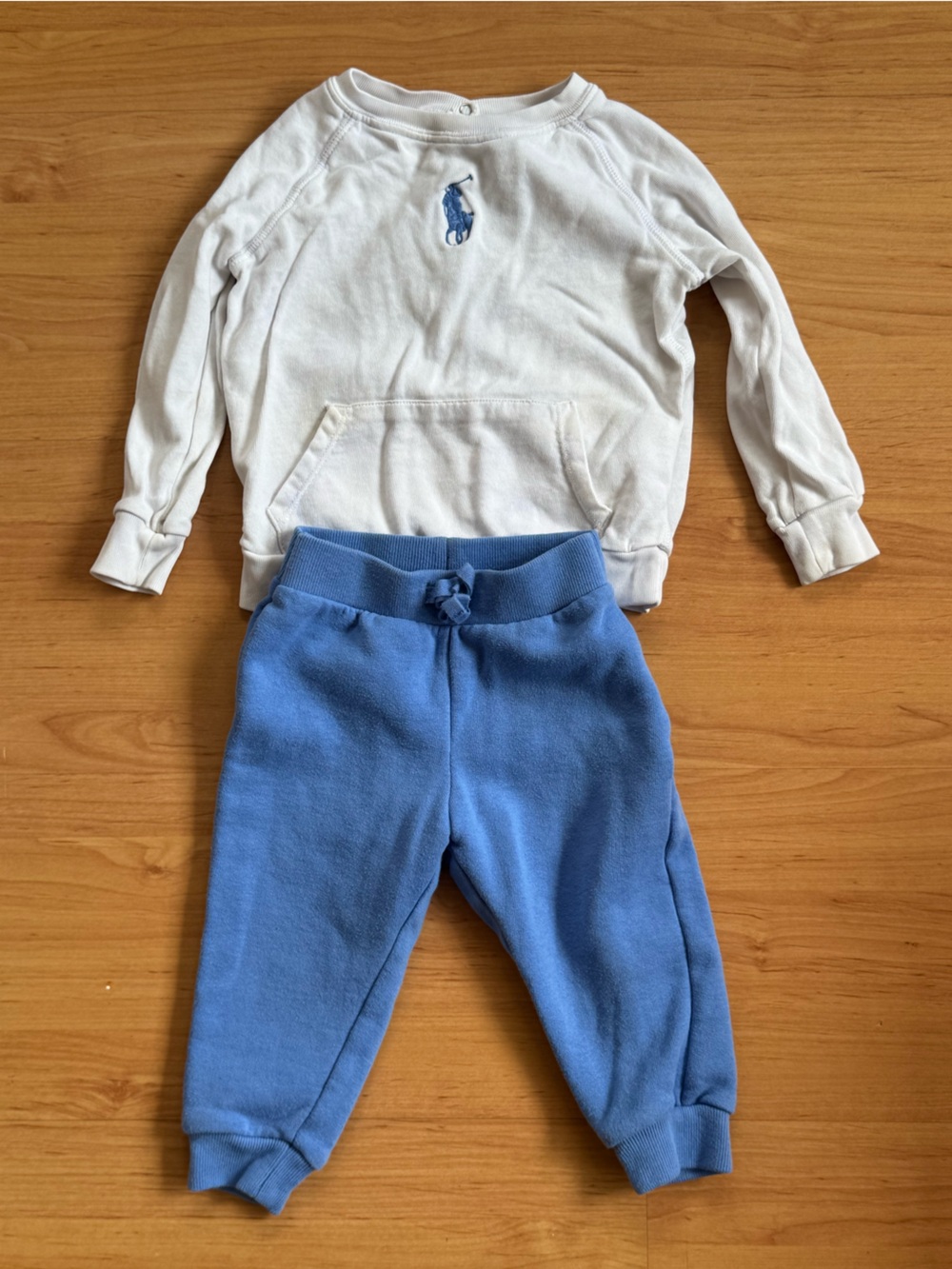 Ralph Lauren Baby Boy Blue & White Cotton Fleece Sweatshirt & Jogger set 18 M